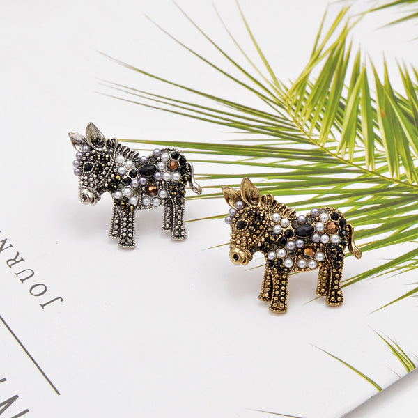 Rhinestone Donkey Brooch