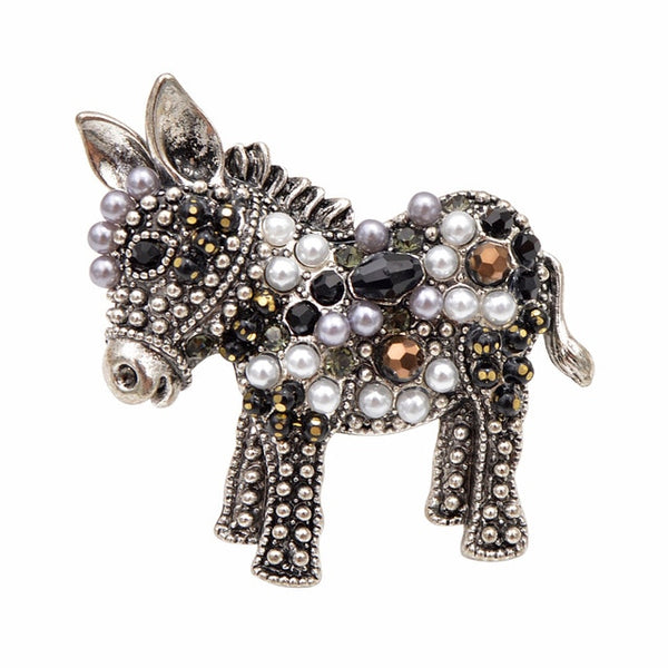 Rhinestone Donkey Brooch