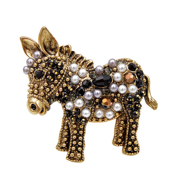 Rhinestone Donkey Brooch