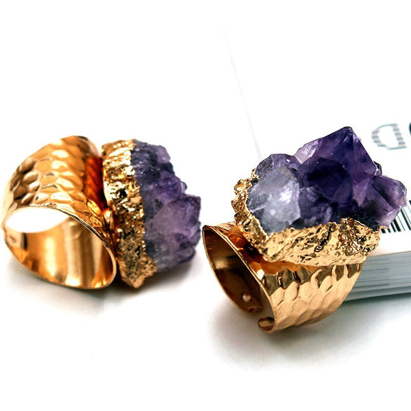 Golden Hammered Amethyst Ring