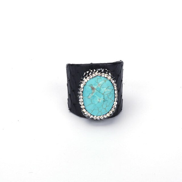 Adjustable Turquoise Leather Ring
