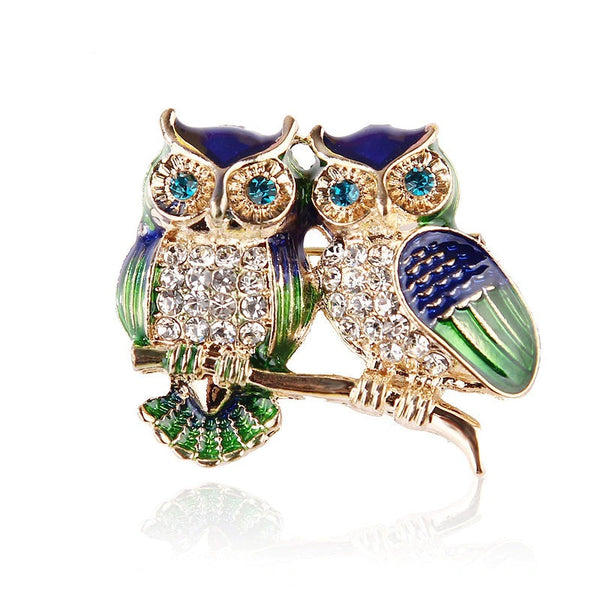 Two Blue Owls Brooch