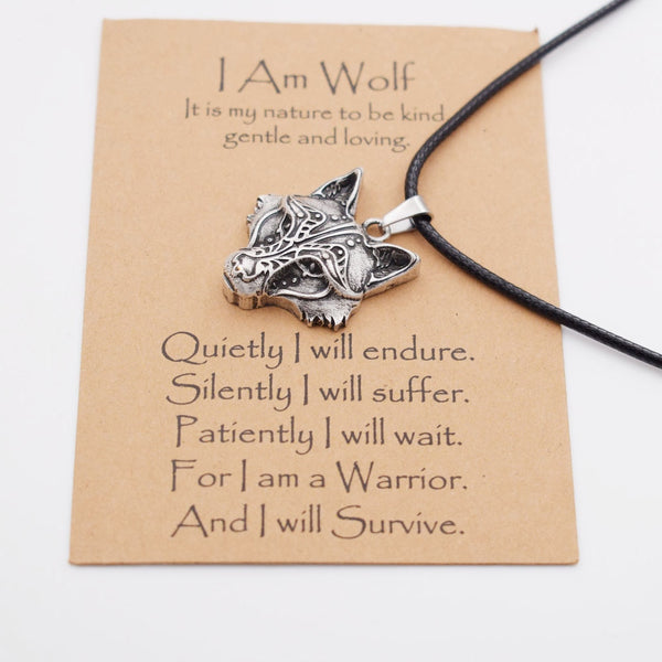 Inspirational Wolf Card Necklace