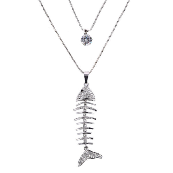 Fish Skeleton Zircon Necklace