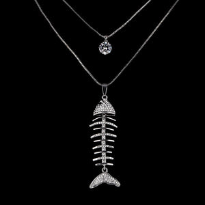 Fish Skeleton Zircon Necklace