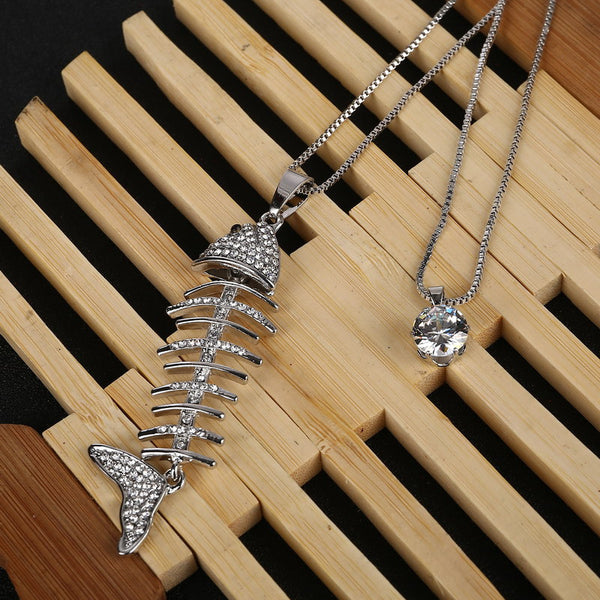 Fish Skeleton Zircon Necklace