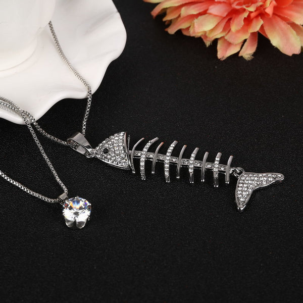 Fish Skeleton Zircon Necklace