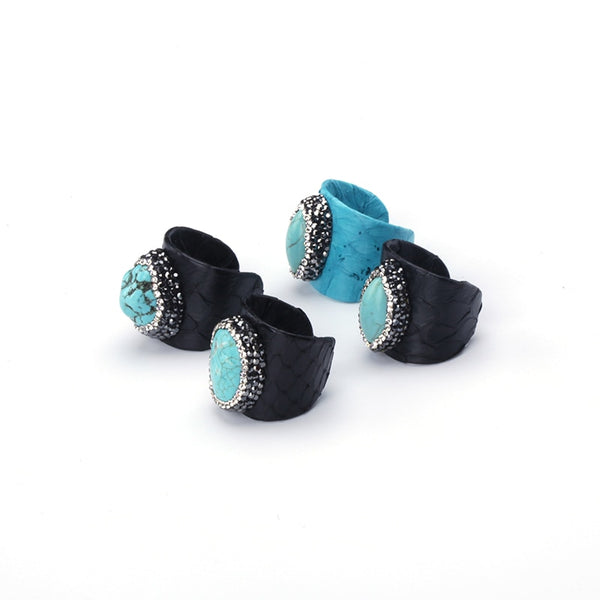 Adjustable Turquoise Leather Ring
