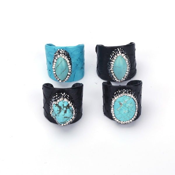 Adjustable Turquoise Leather Ring