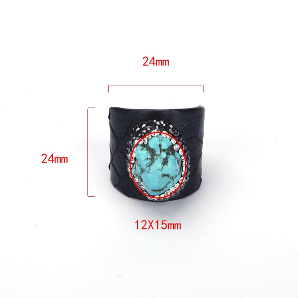 Adjustable Turquoise Leather Ring