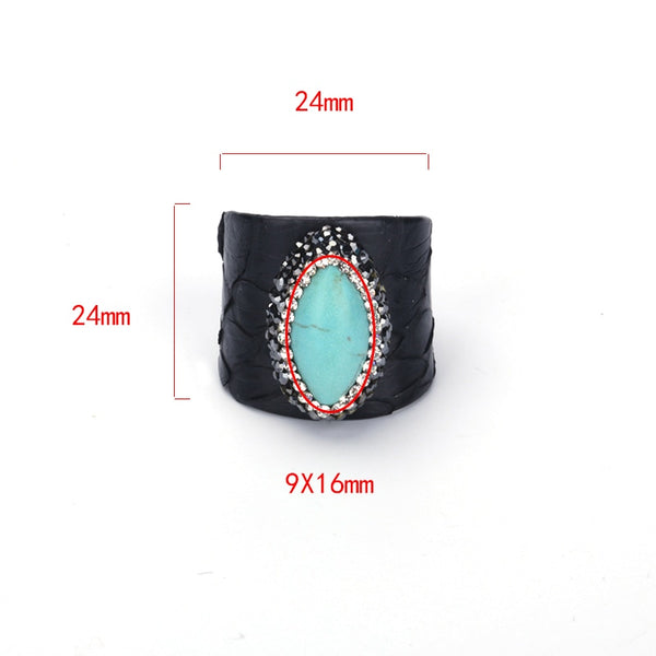 Adjustable Turquoise Leather Ring