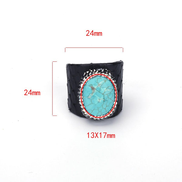 Adjustable Turquoise Leather Ring