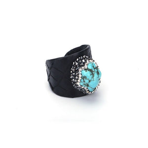 Adjustable Turquoise Leather Ring