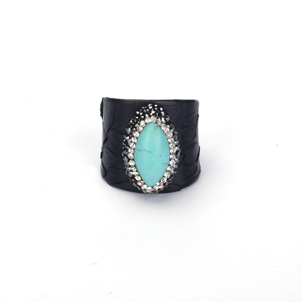 Adjustable Turquoise Leather Ring