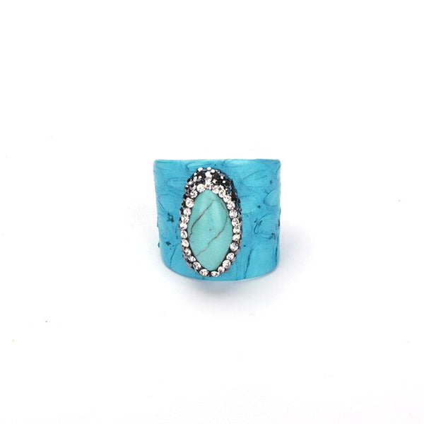 Adjustable Turquoise Leather Ring